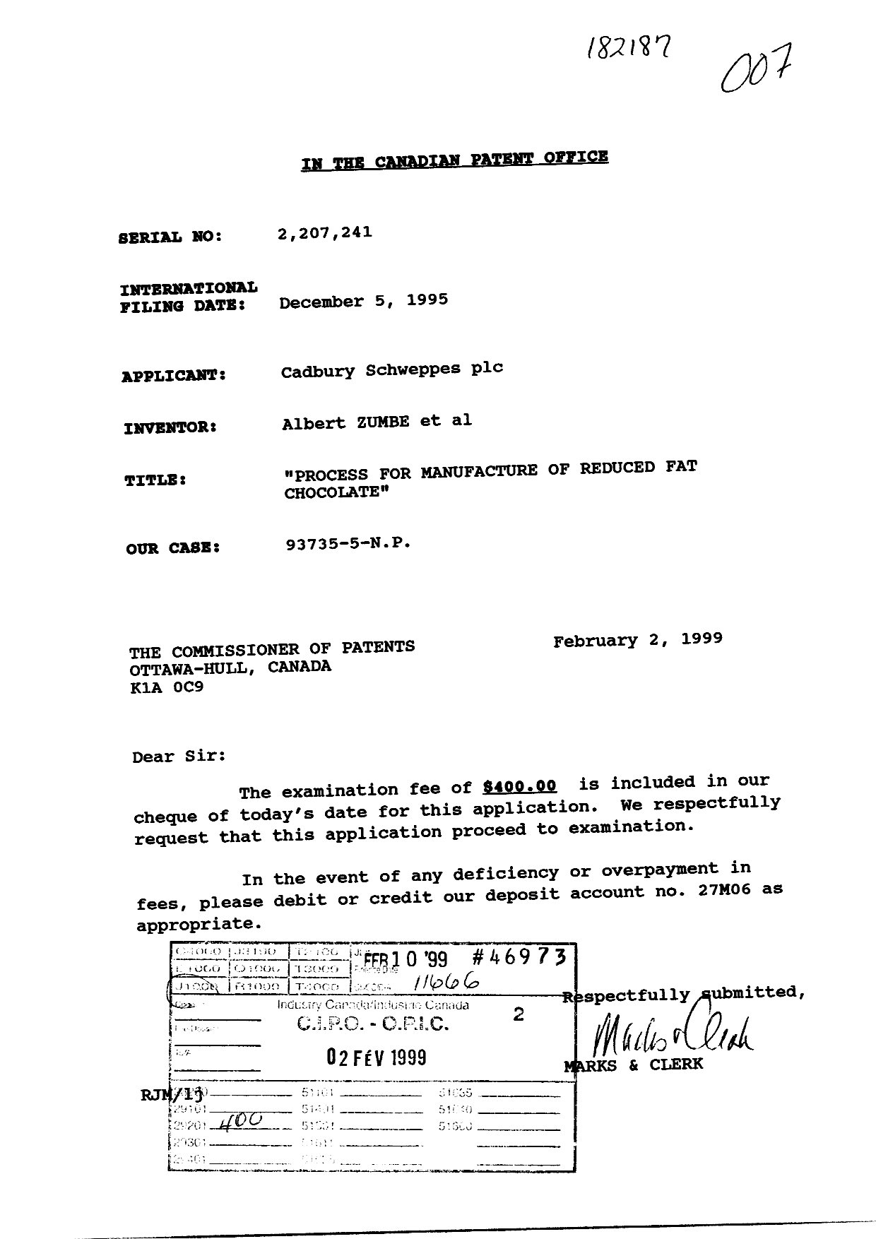 Document de brevet canadien 2207241. Poursuite-Amendment 19990202. Image 1 de 1