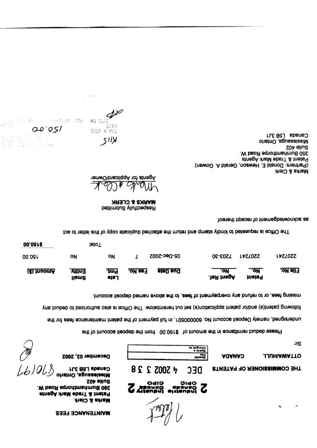 Canadian Patent Document 2207241. Fees 20021204. Image 1 of 1