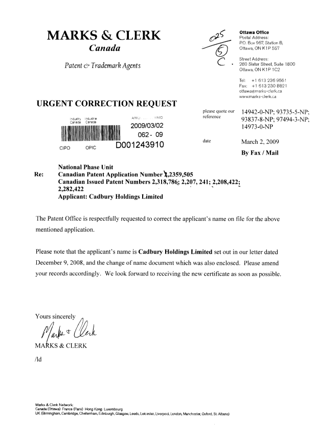 Document de brevet canadien 2207241. Cession 20090302. Image 1 de 1