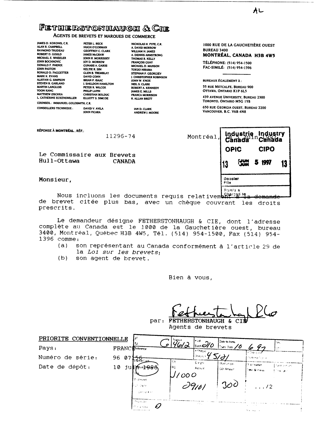 Canadian Patent Document 2207787. Assignment 19970605. Image 1 of 3