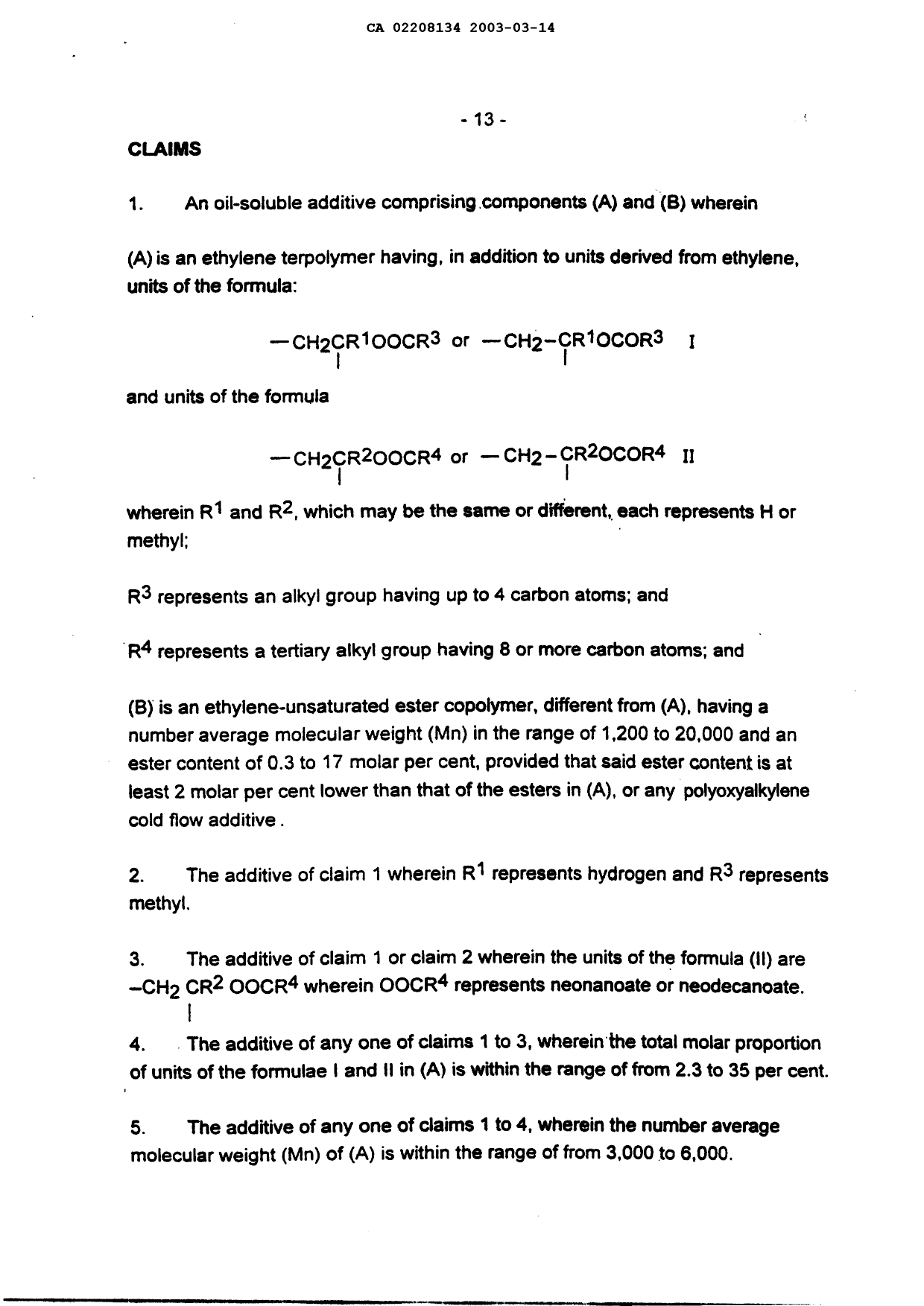 Document de brevet canadien 2208134. Revendications 20030314. Image 1 de 2