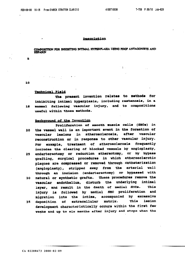 Canadian Patent Document 2208673. Description 20000209. Image 1 of 97