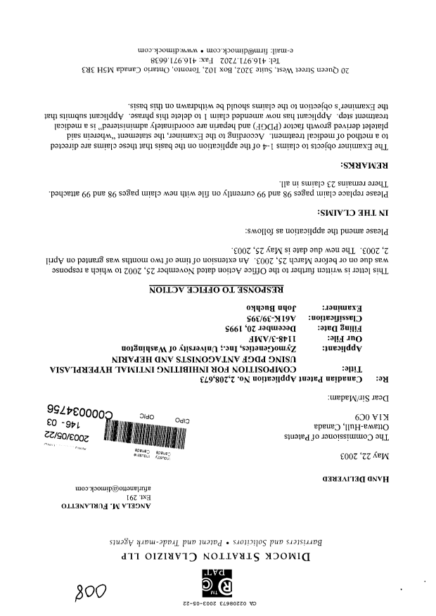 Document de brevet canadien 2208673. Poursuite-Amendment 20021222. Image 1 de 4