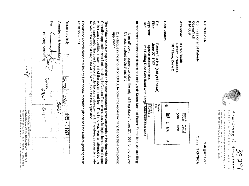 Canadian Patent Document 2209063. Assignment 19970627. Image 2 of 7