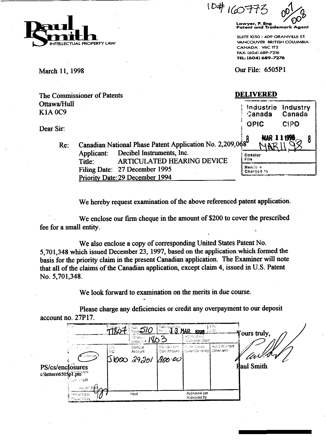 Document de brevet canadien 2209068. Poursuite-Amendment 19980311. Image 1 de 1