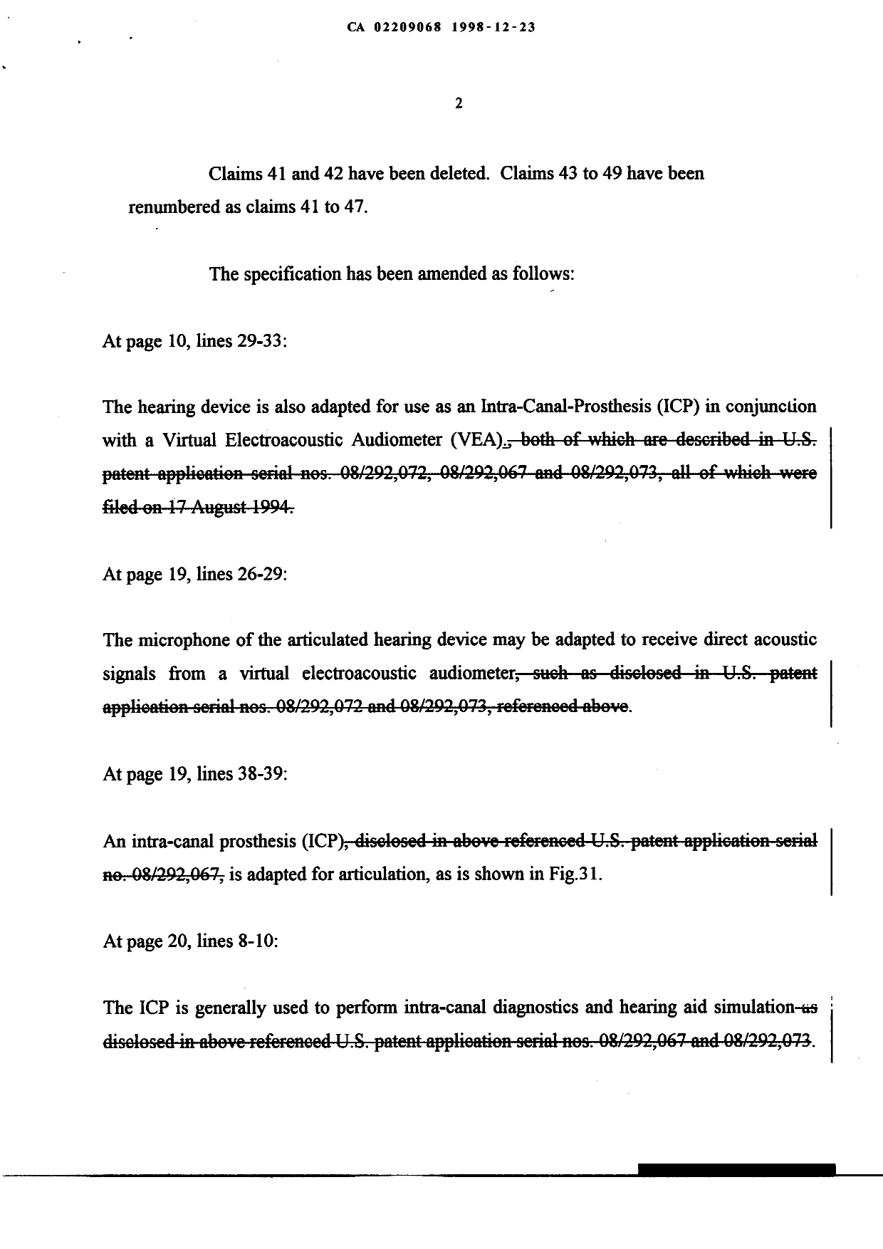 Document de brevet canadien 2209068. Poursuite-Amendment 19981223. Image 2 de 14