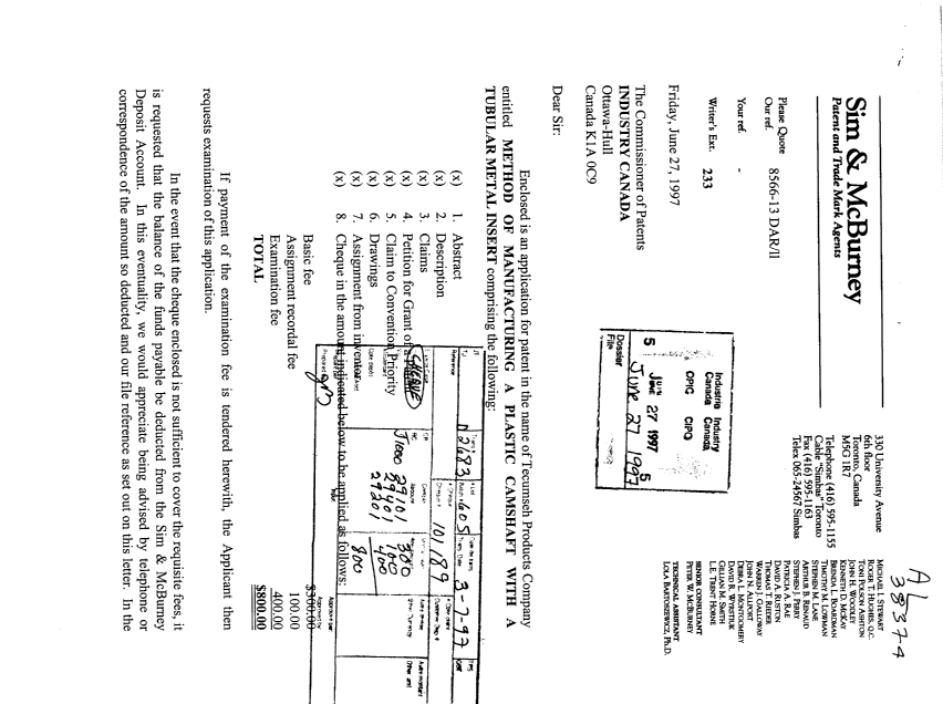 Document de brevet canadien 2209130. Cession 19970627. Image 1 de 7