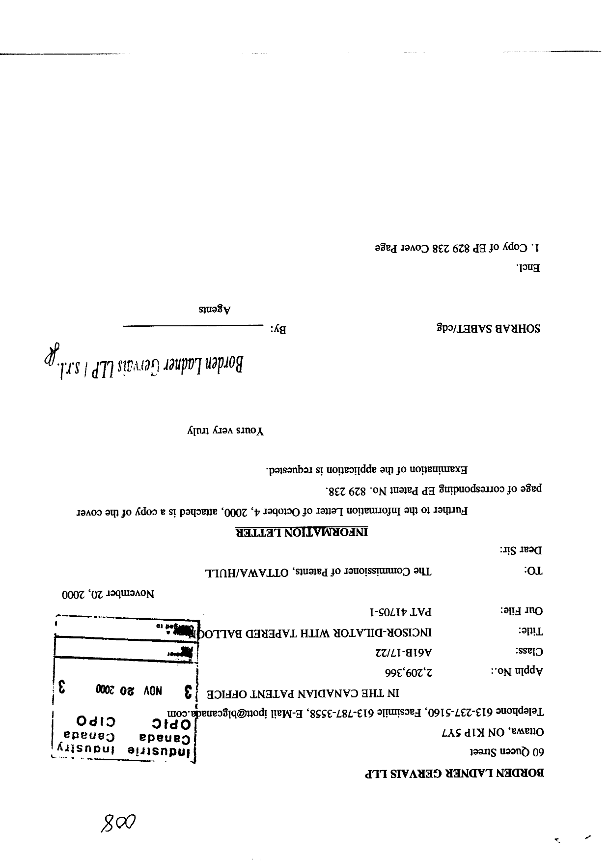 Canadian Patent Document 2209366. Prosecution-Amendment 19991220. Image 1 of 2