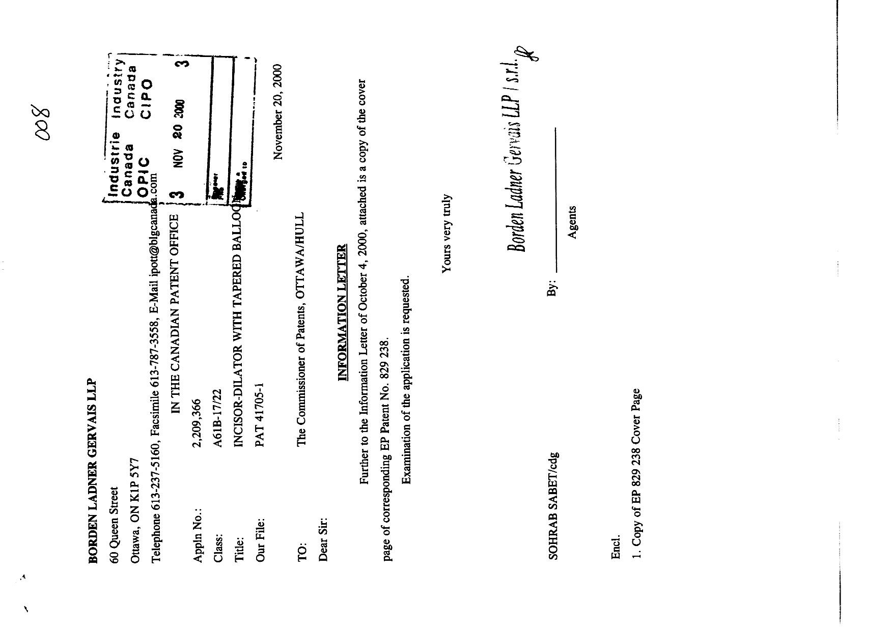Document de brevet canadien 2209366. Poursuite-Amendment 19991220. Image 1 de 2