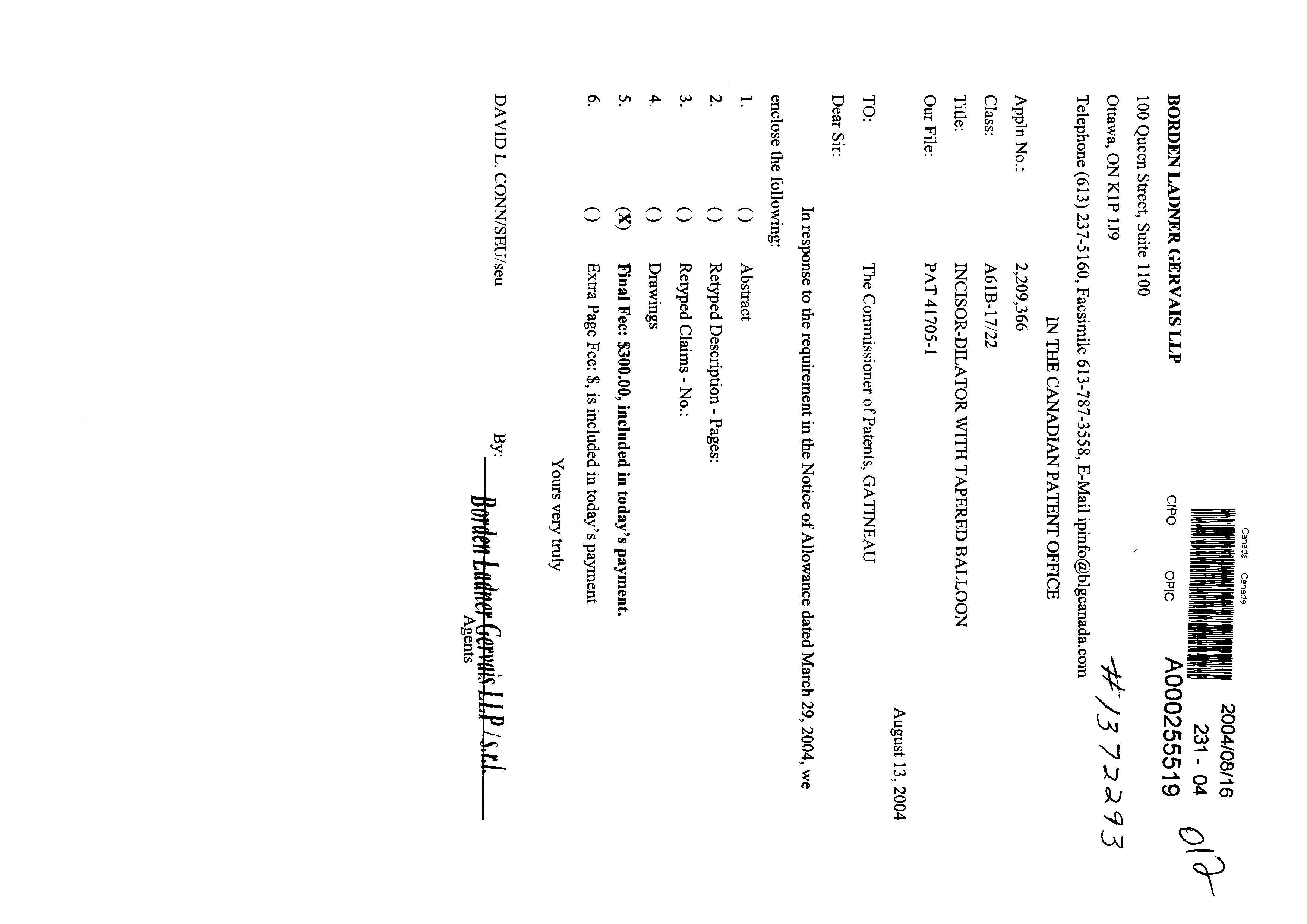 Canadian Patent Document 2209366. Correspondence 20031216. Image 1 of 1