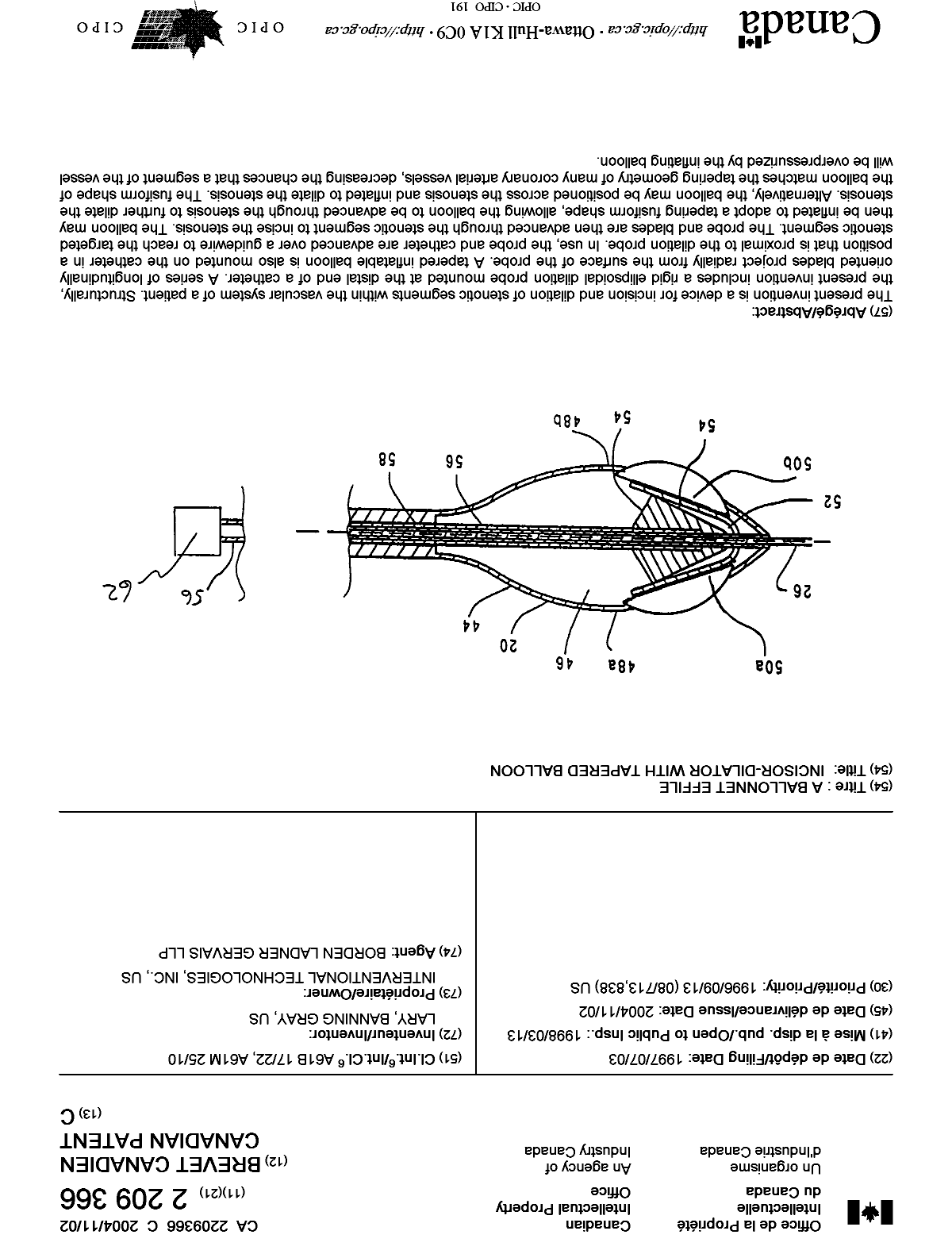 Canadian Patent Document 2209366. Cover Page 20031230. Image 1 of 1