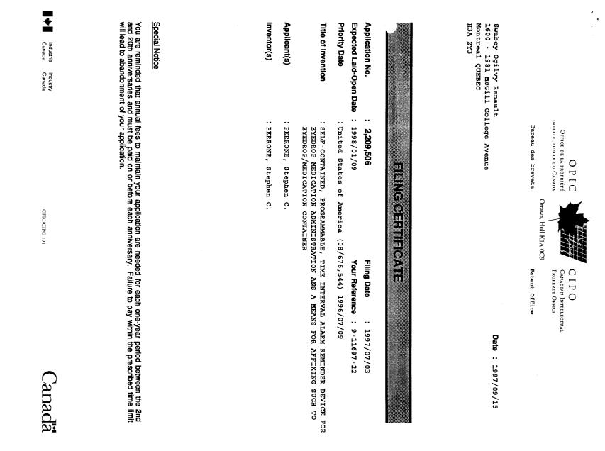 Canadian Patent Document 2209506. Correspondence 19971001. Image 3 of 3