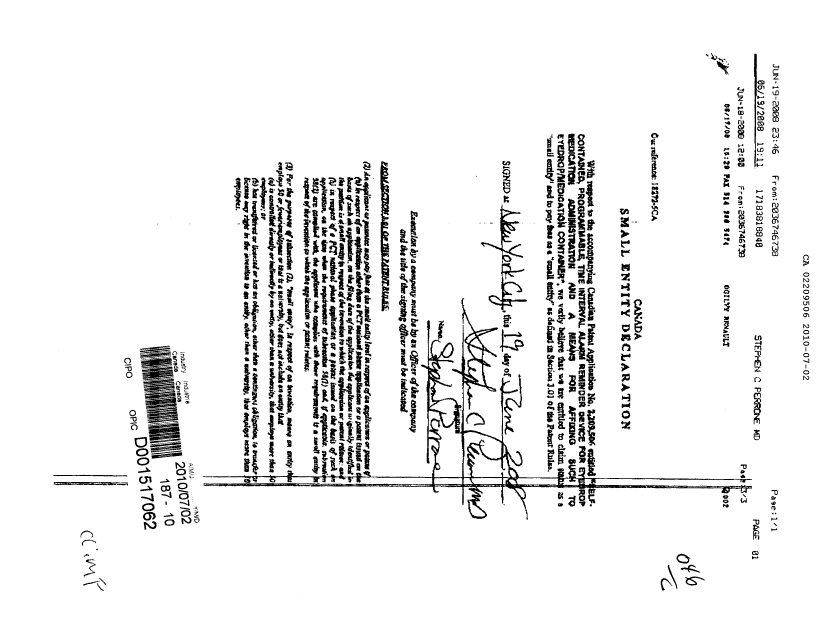 Canadian Patent Document 2209506. Correspondence 20100702. Image 1 of 1