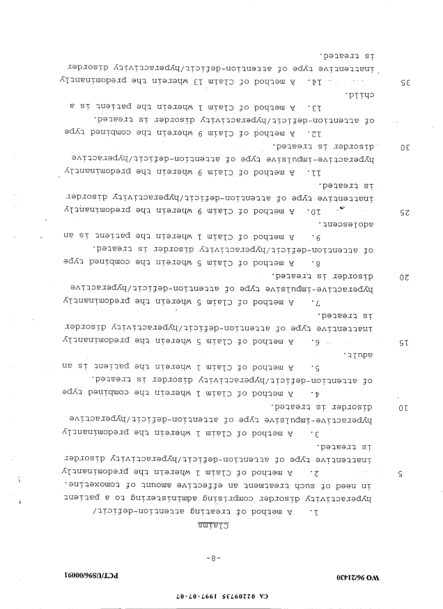 Document de brevet canadien 2209735. Revendications 19961208. Image 1 de 2