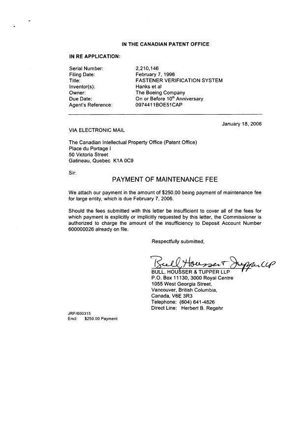 Document de brevet canadien 2210146. Taxes 20060118. Image 2 de 2