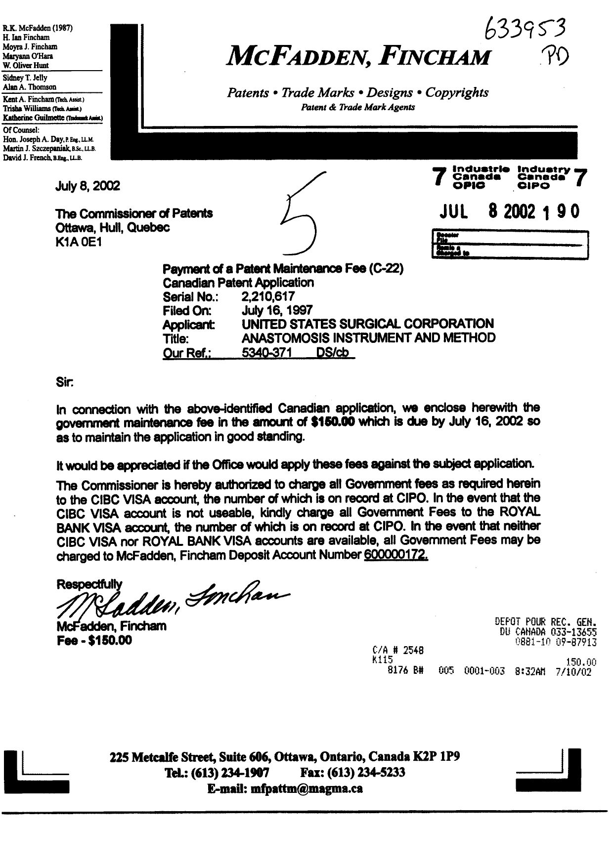 Document de brevet canadien 2210617. Taxes 20011208. Image 1 de 1