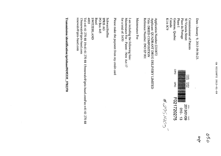 Document de brevet canadien 2210872. Taxes 20130109. Image 1 de 1