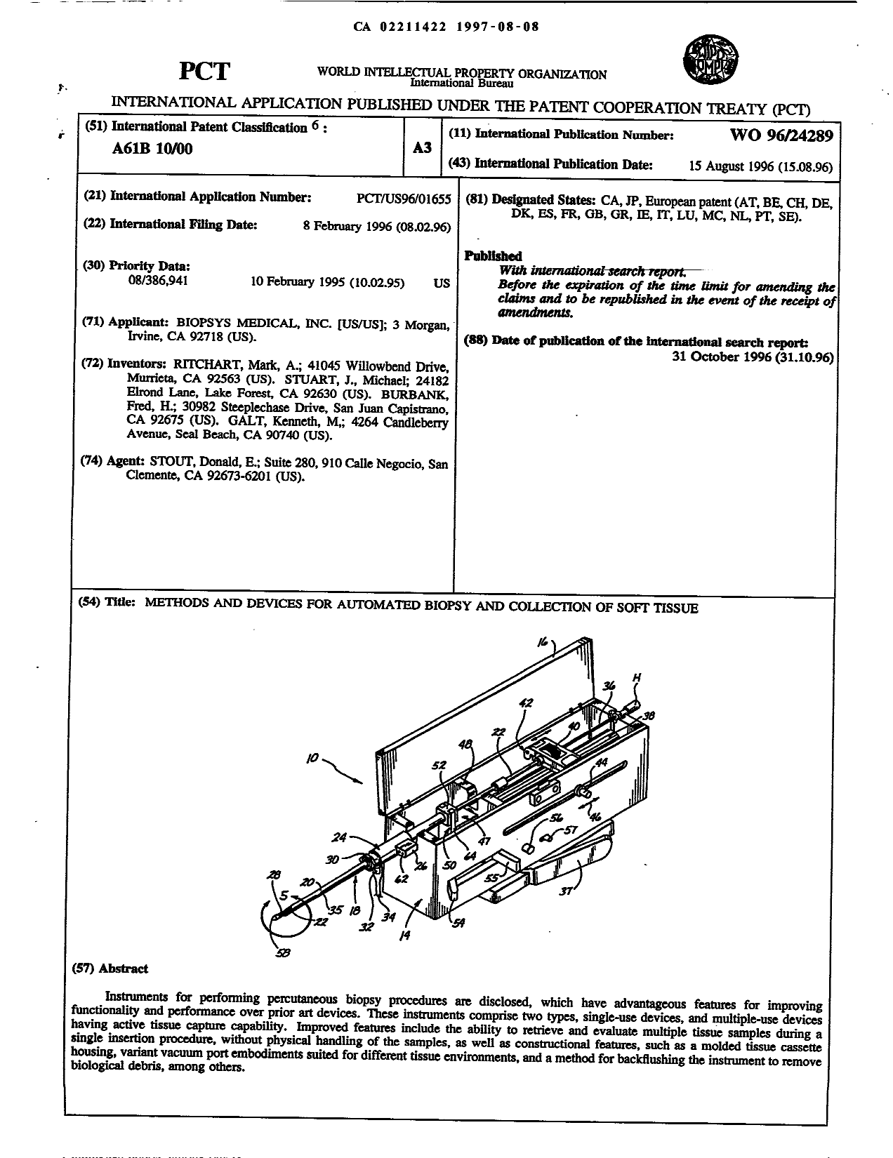 Document de brevet canadien 2211422. Abrégé 19970808. Image 1 de 1