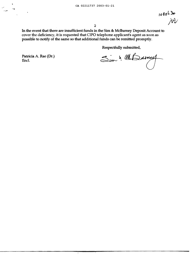 Document de brevet canadien 2211737. Taxes 20030121. Image 2 de 3
