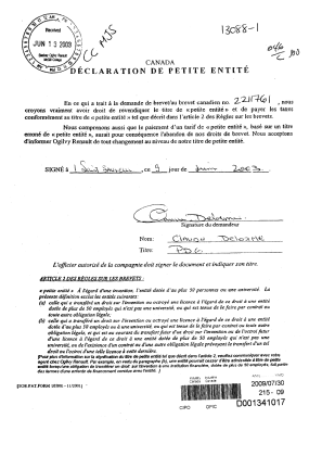 Document de brevet canadien 2211761. Correspondance 20090730. Image 1 de 1