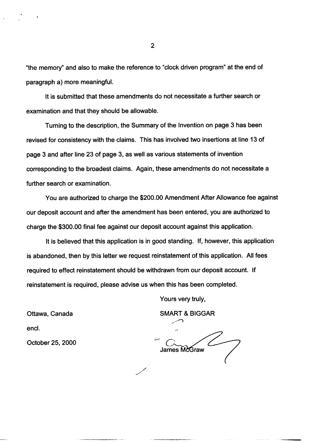 Canadian Patent Document 2211844. Correspondence 20001025. Image 2 of 2