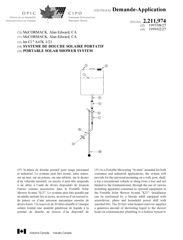 Document de brevet canadien 2211974. Page couverture 19990311. Image 1 de 2