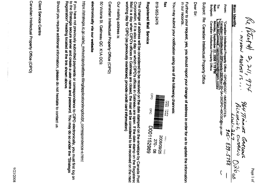Canadian Patent Document 2211974. Correspondence 20080925. Image 1 of 1