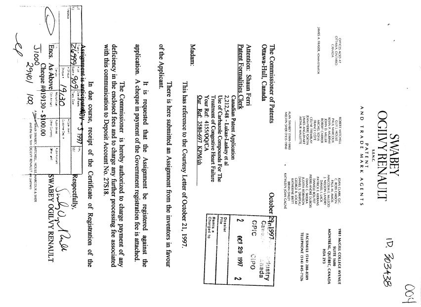 Document de brevet canadien 2212548. Cession 19971029. Image 1 de 4