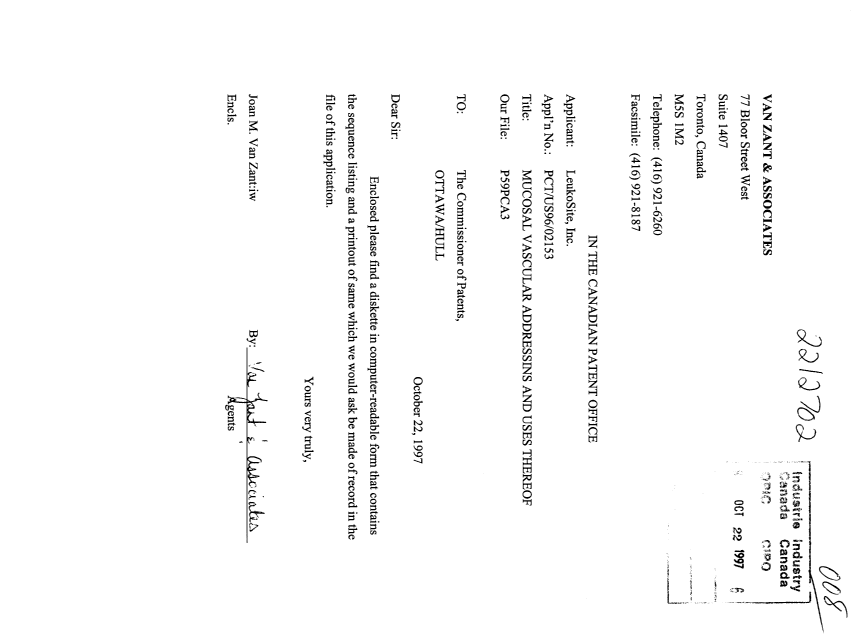 Document de brevet canadien 2212702. Poursuite-Amendment 19971022. Image 1 de 23