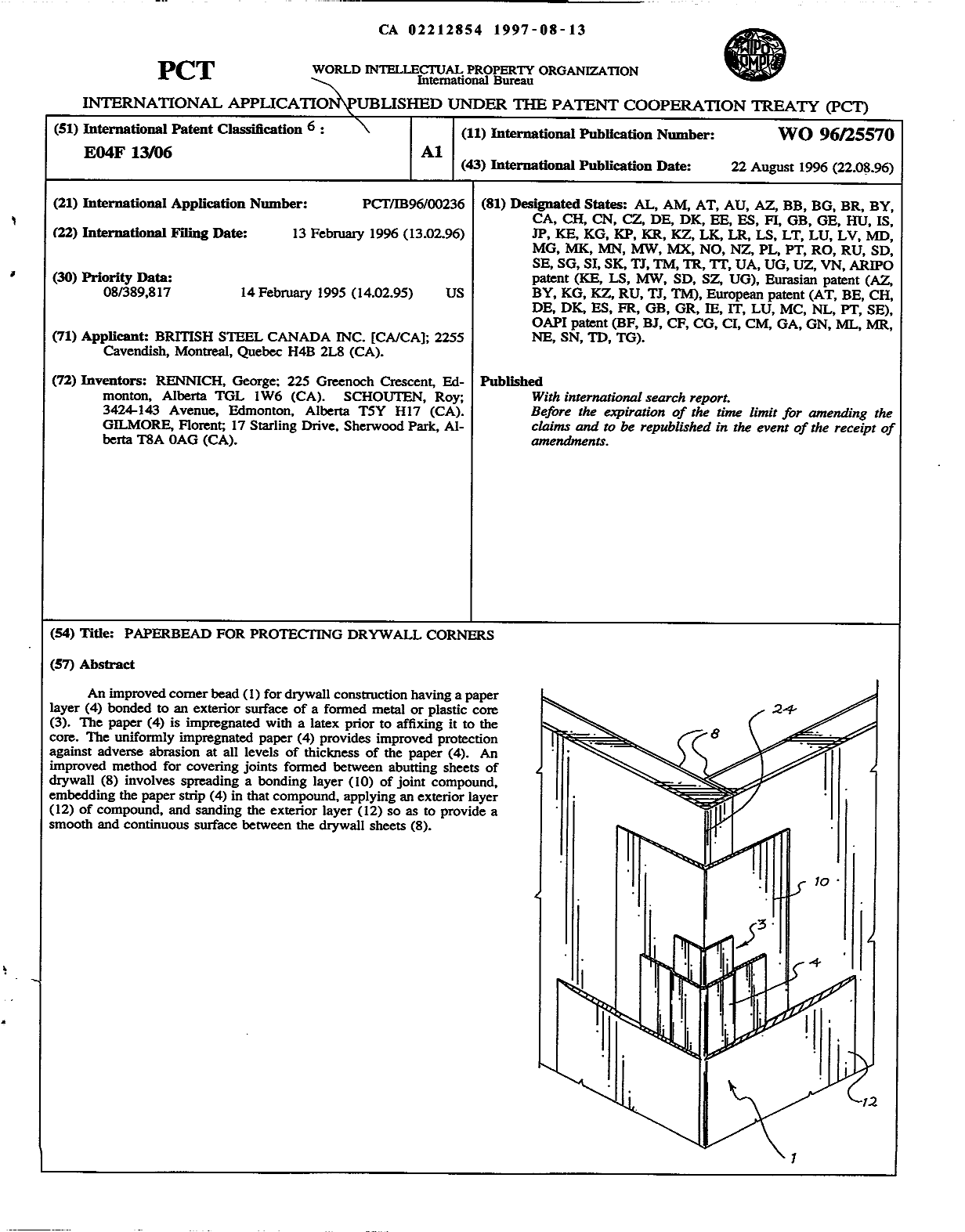 Canadian Patent Document 2212854. Abstract 19970813. Image 1 of 1