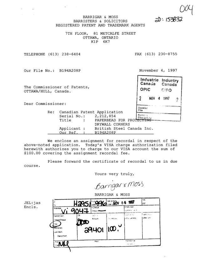 Document de brevet canadien 2212854. Cession 19971104. Image 1 de 6