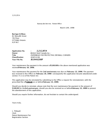 Document de brevet canadien 2212854. Taxes 19980312. Image 1 de 2