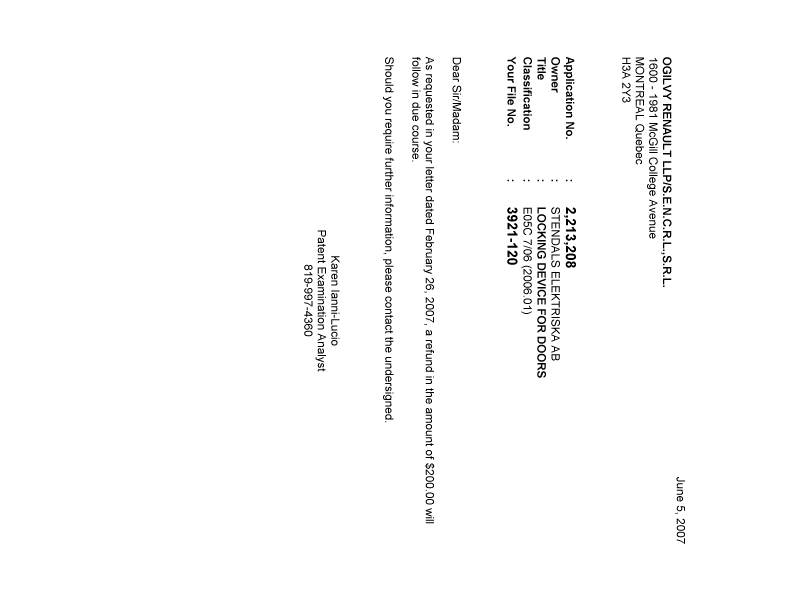 Canadian Patent Document 2213208. Prosecution-Amendment 20070605. Image 1 of 1