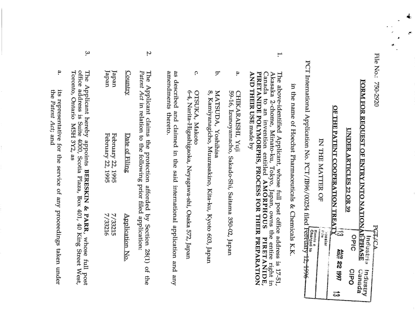 Document de brevet canadien 2213693. Cession 19970822. Image 2 de 4