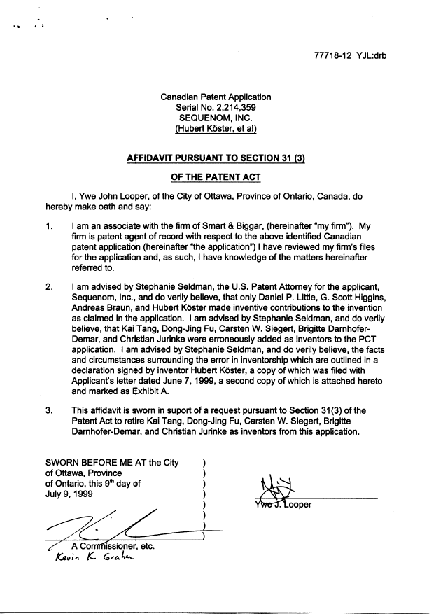Document de brevet canadien 2214359. Correspondance 19990713. Image 2 de 5
