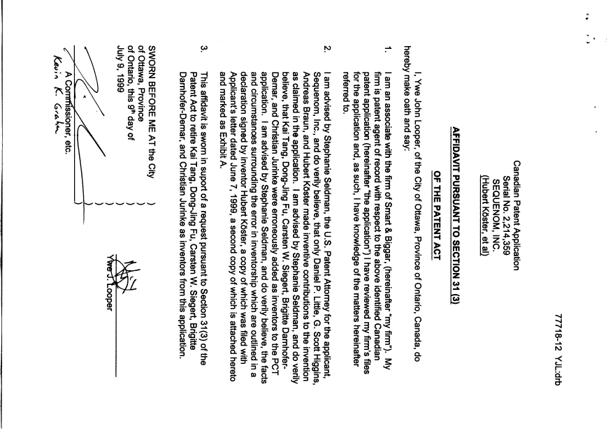 Canadian Patent Document 2214359. Correspondence 19990713. Image 2 of 5