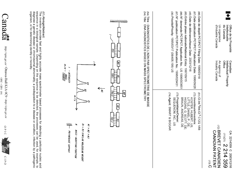 Document de brevet canadien 2214359. Page couverture 20031112. Image 1 de 1