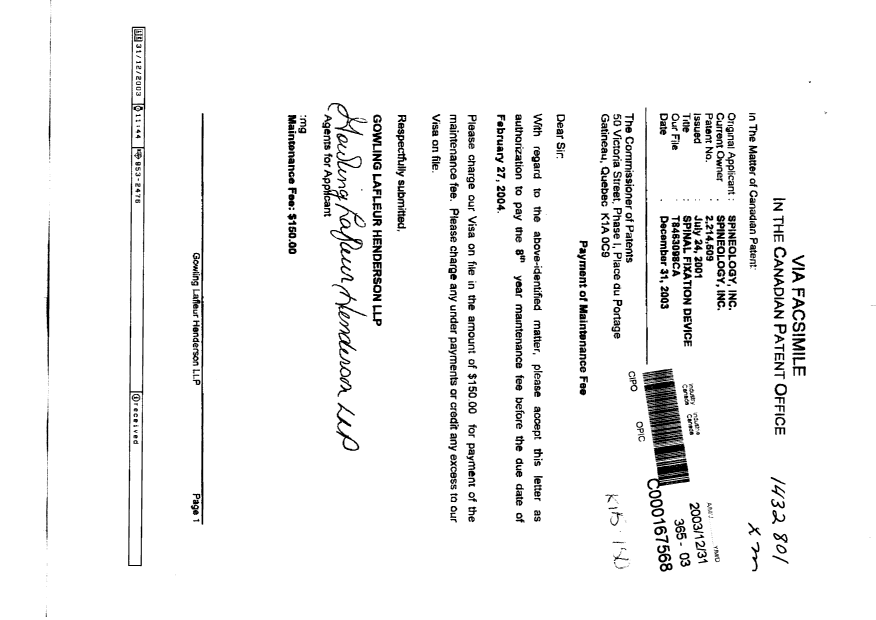 Document de brevet canadien 2214509. Taxes 20031231. Image 1 de 1