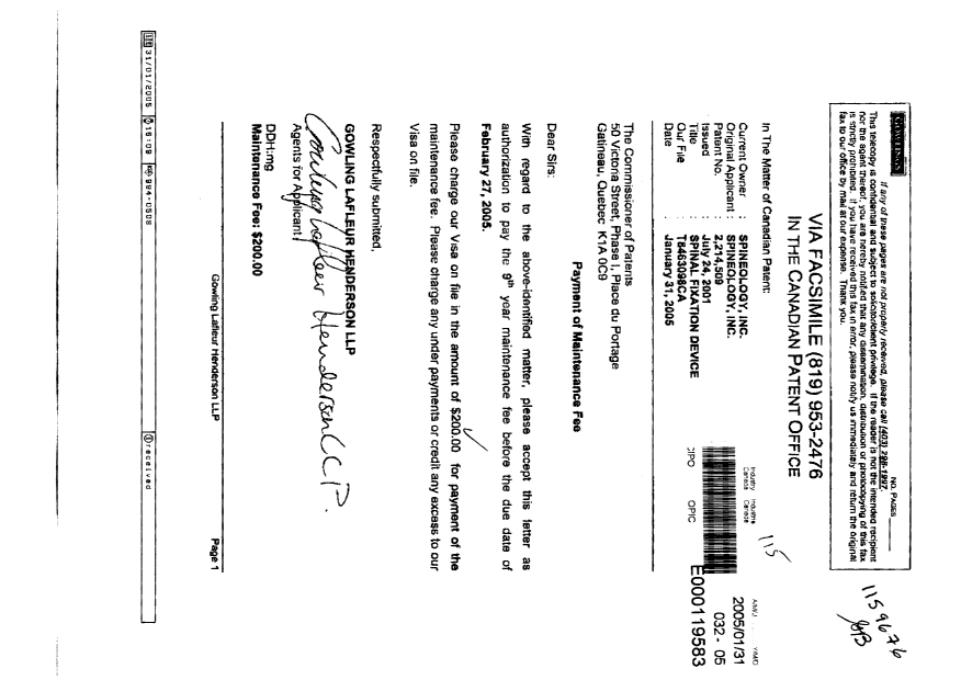 Canadian Patent Document 2214509. Fees 20050131. Image 1 of 1