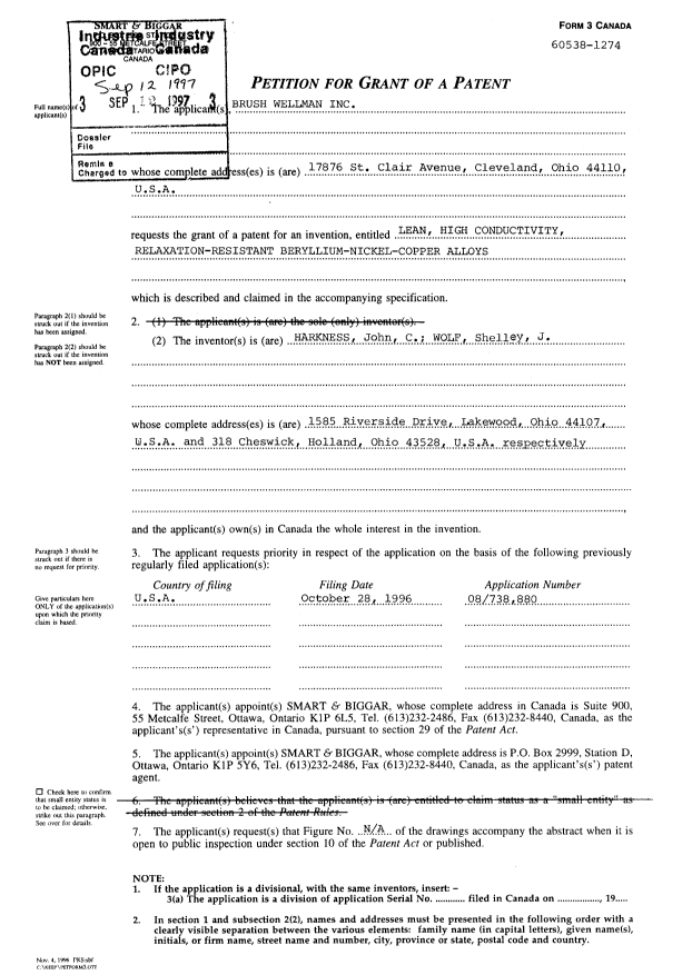 Canadian Patent Document 2215338. Assignment 19970912. Image 2 of 6
