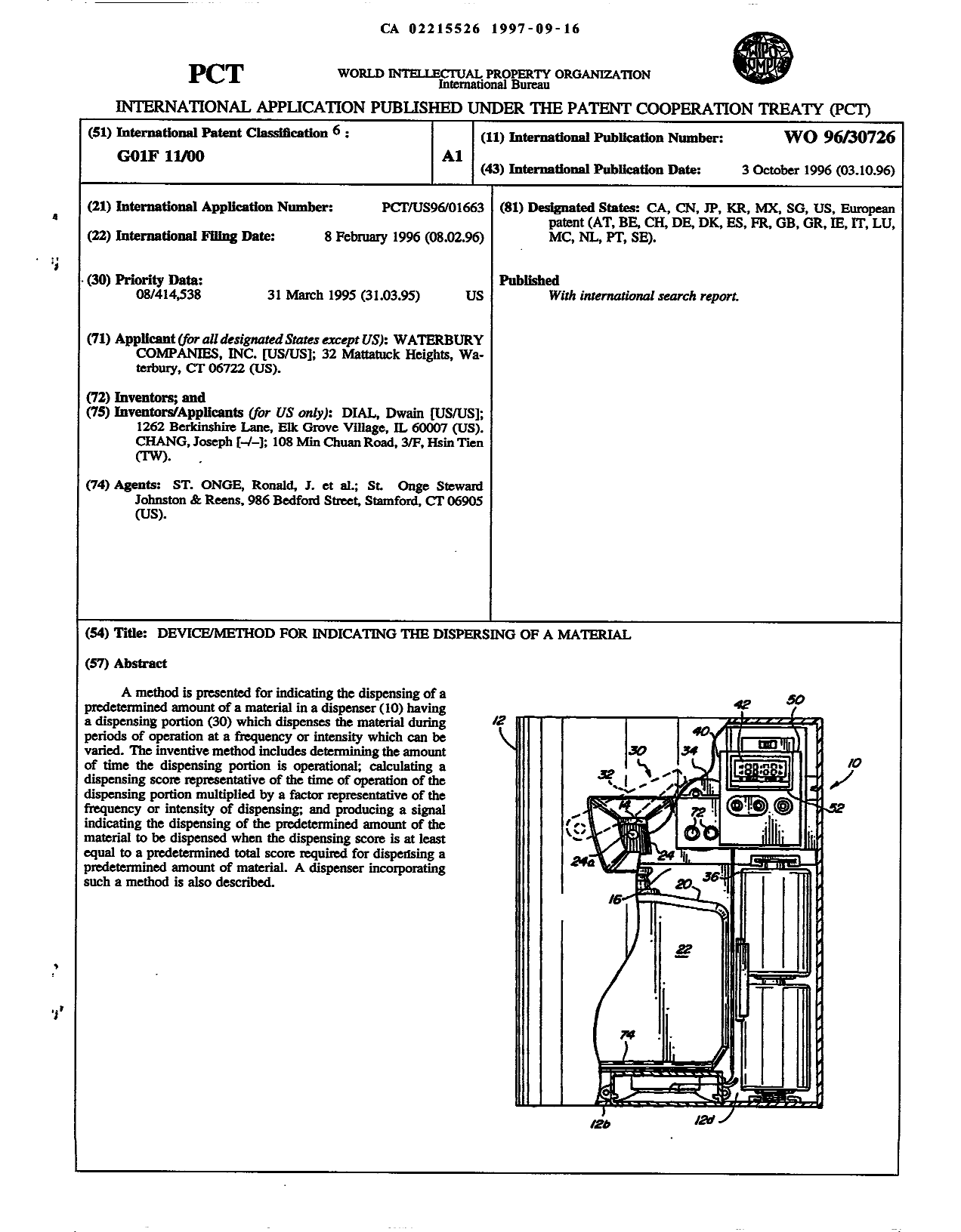 Document de brevet canadien 2215526. Abrégé 19970916. Image 1 de 1