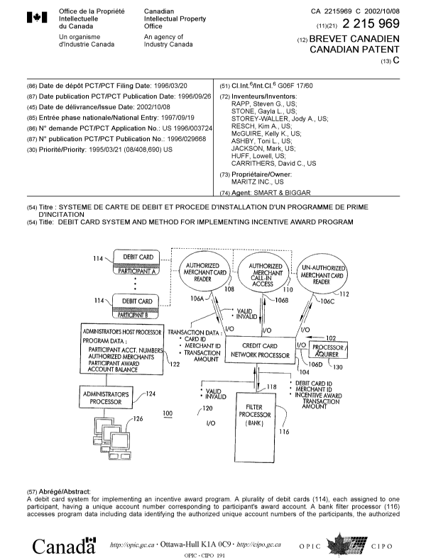 Document de brevet canadien 2215969. Page couverture 20020904. Image 1 de 2
