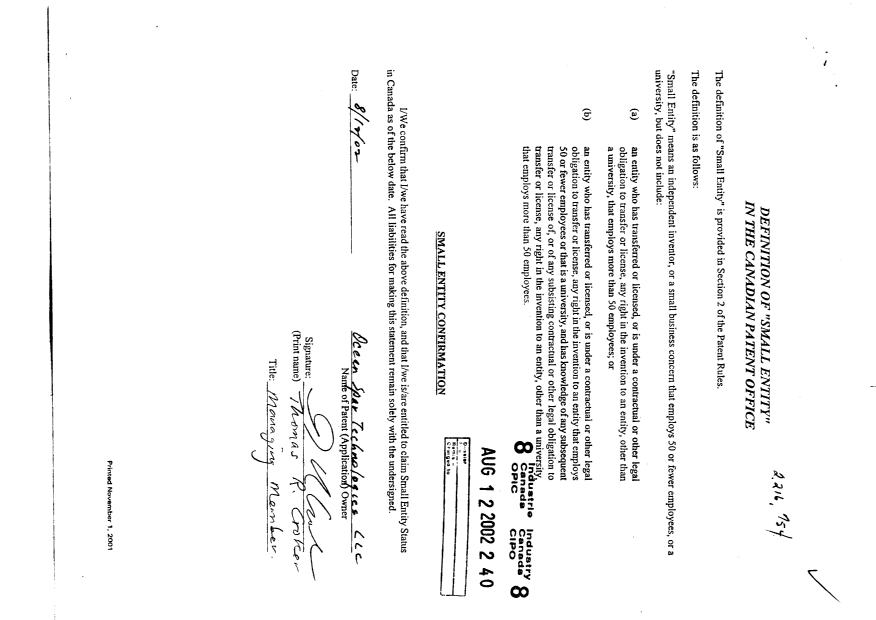 Canadian Patent Document 2216754. Correspondence 20020812. Image 2 of 2