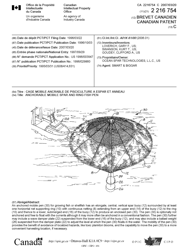 Document de brevet canadien 2216754. Page couverture 20070221. Image 1 de 1