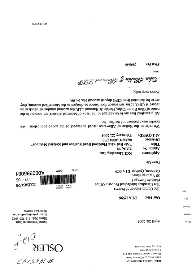 Canadian Patent Document 2216791. Correspondence 20041226. Image 1 of 1