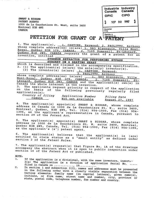 Document de brevet canadien 2216893. Cession 19970930. Image 4 de 4