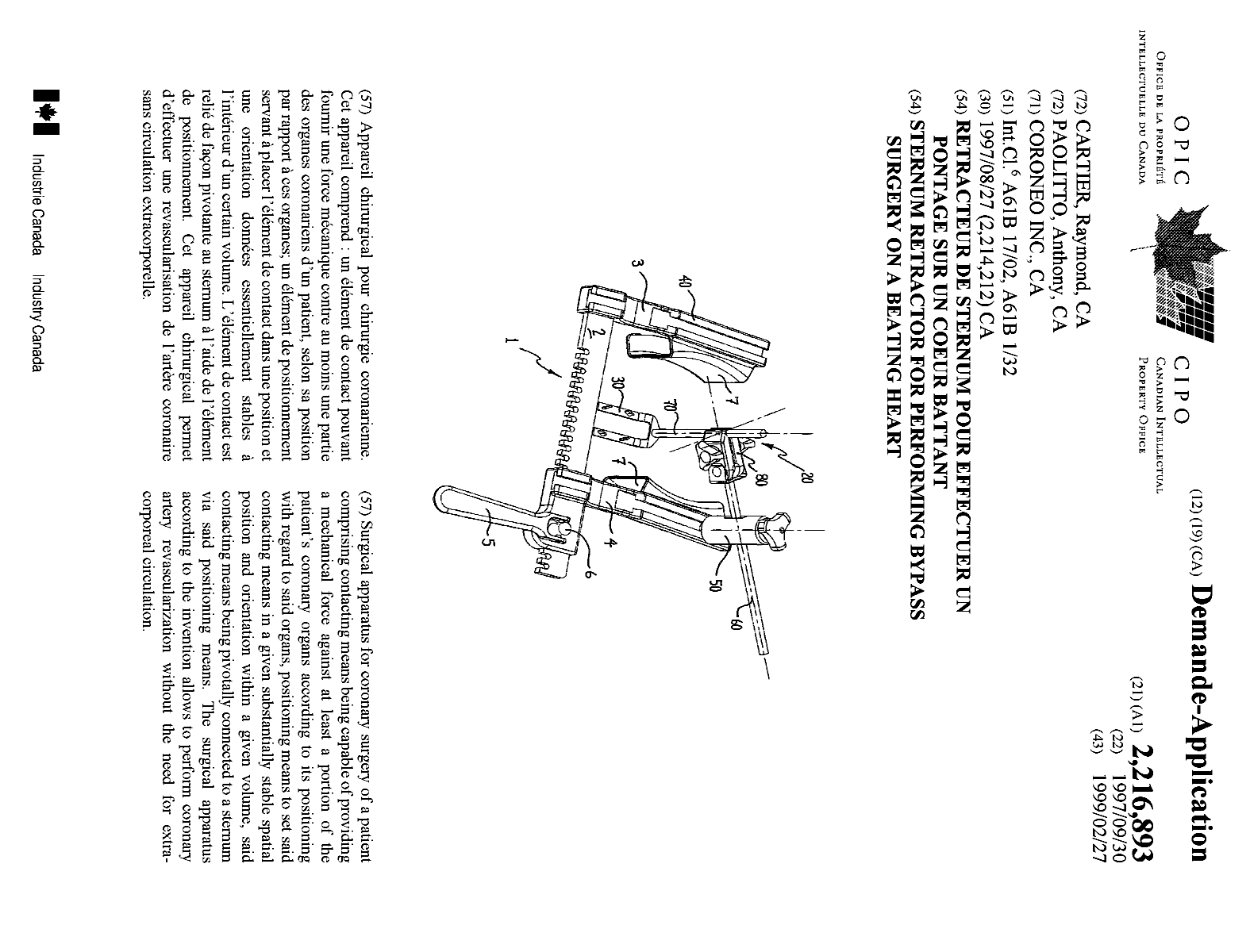 Canadian Patent Document 2216893. Cover Page 19990309. Image 1 of 1
