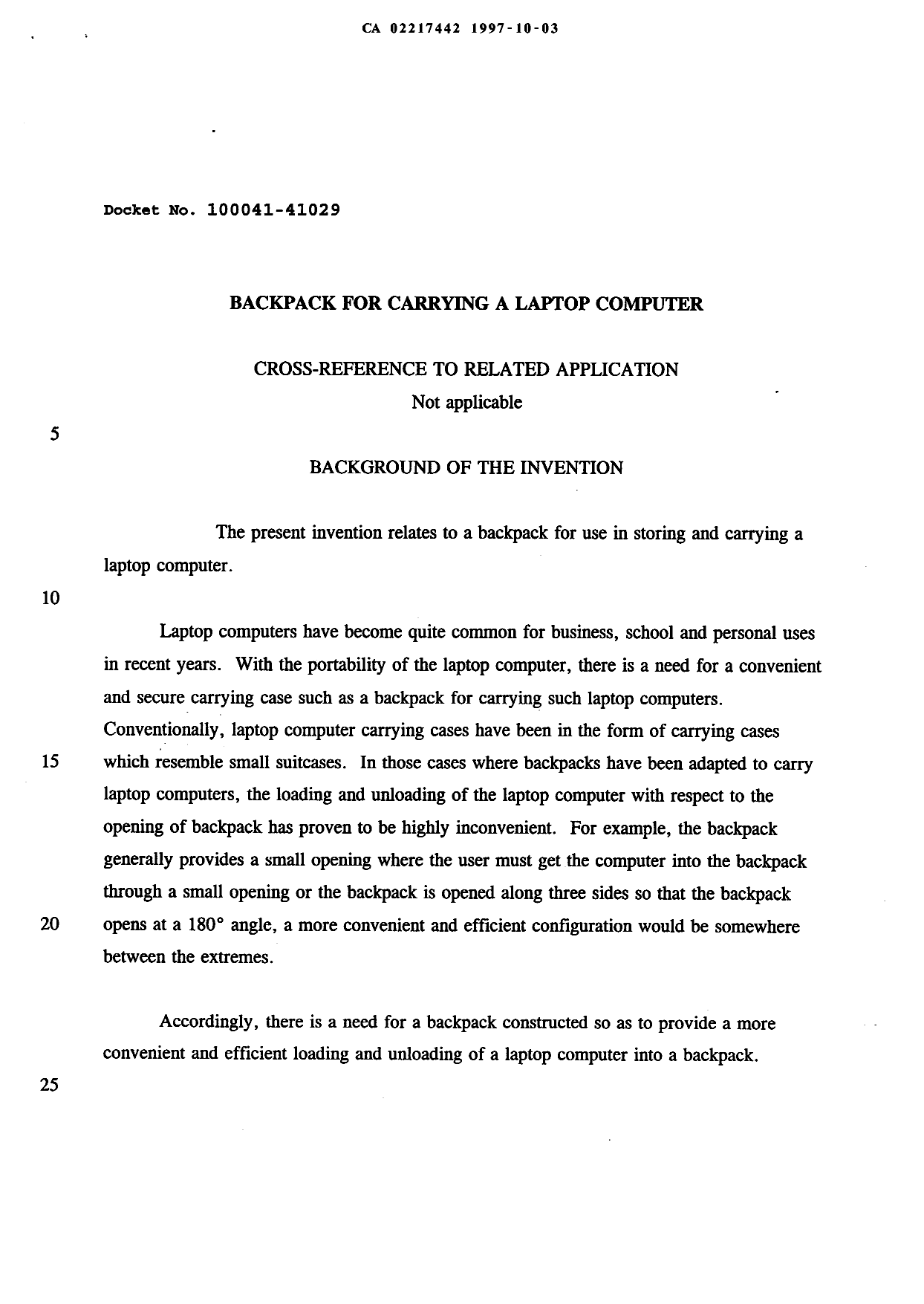 Canadian Patent Document 2217442. Description 19971003. Image 1 of 6