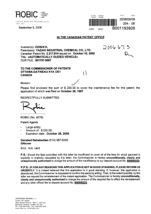 Document de brevet canadien 2217814. Taxes 20080908. Image 1 de 1