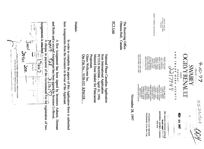 Canadian Patent Document 2217948. Assignment 19971128. Image 1 of 8